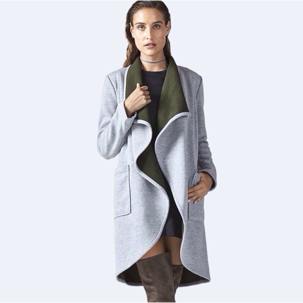 Fabletics Grey Sweater Coat with Olive Green Lining